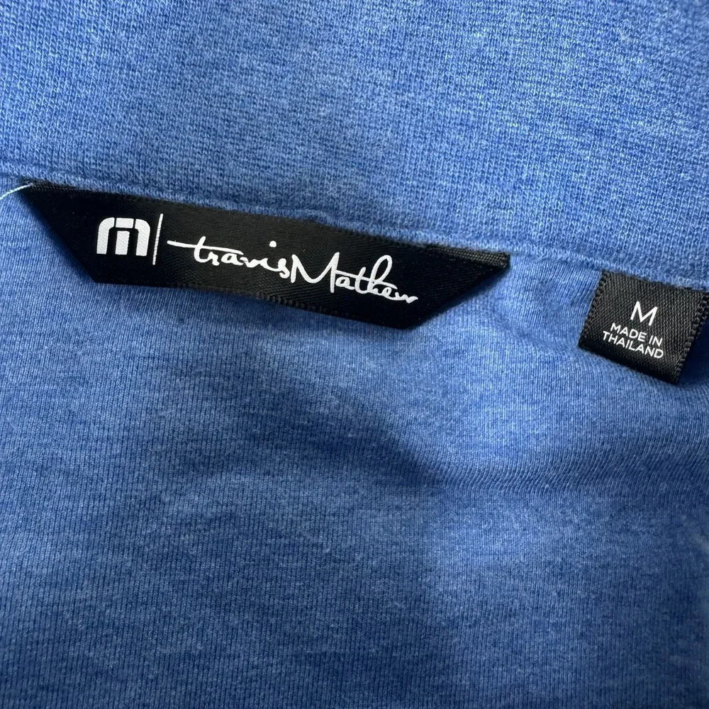 Travis Mathew Blue Striped Performance Long Sleeve Half Zip Golf Sweater Mens M